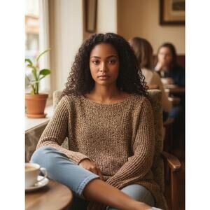 Lauren Ralph Lauren Sweater Womens XL Brown Marled Knit Boat Neck Pullover Boho